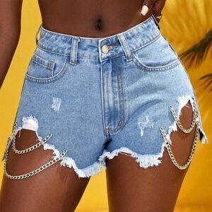 Brand new chain detail high rise jean shorts~
